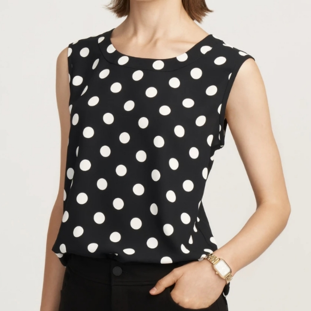 Anne Klein Polka Dot U-Neck Blouse Sz S